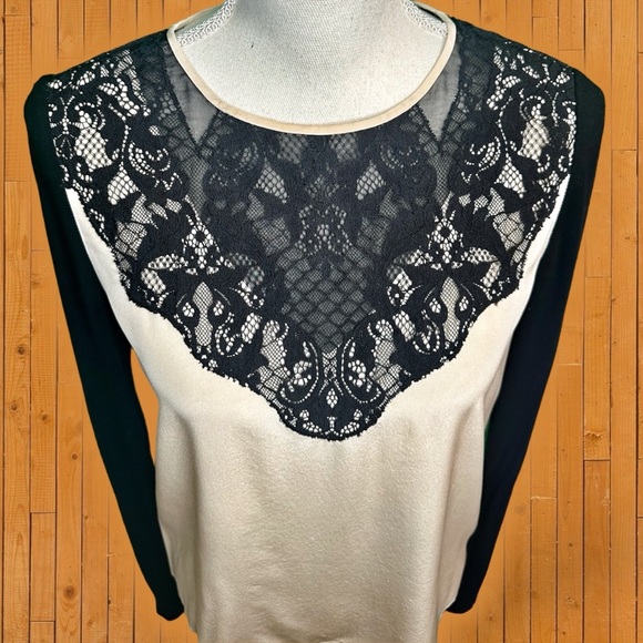 Diane Von Furstenberg ‘Nadia’ Lace Paneled Silk Long Sleeve Top Size 2 - Picture 12 of 15